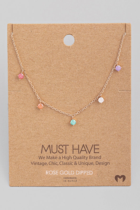 Crystal Stud Drop Necklace