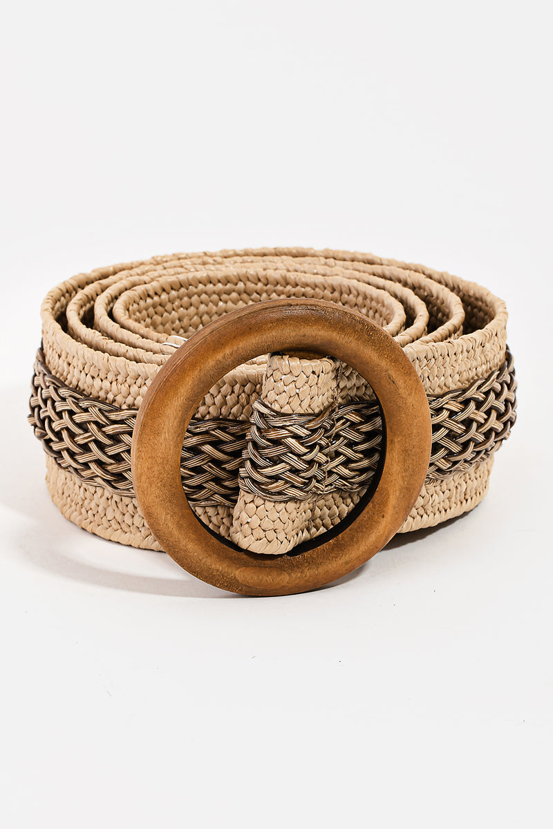 Wooden Circle Buckle Braided Belt