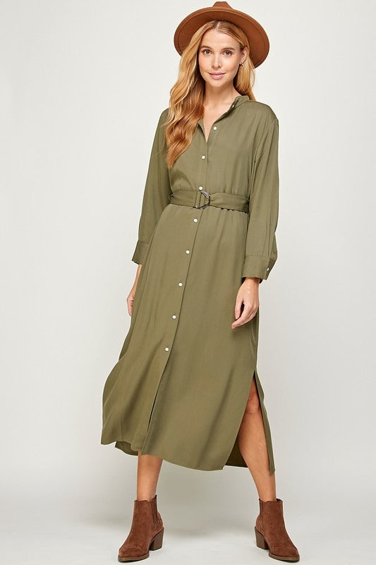 Olive Green Long Sleeves Dress