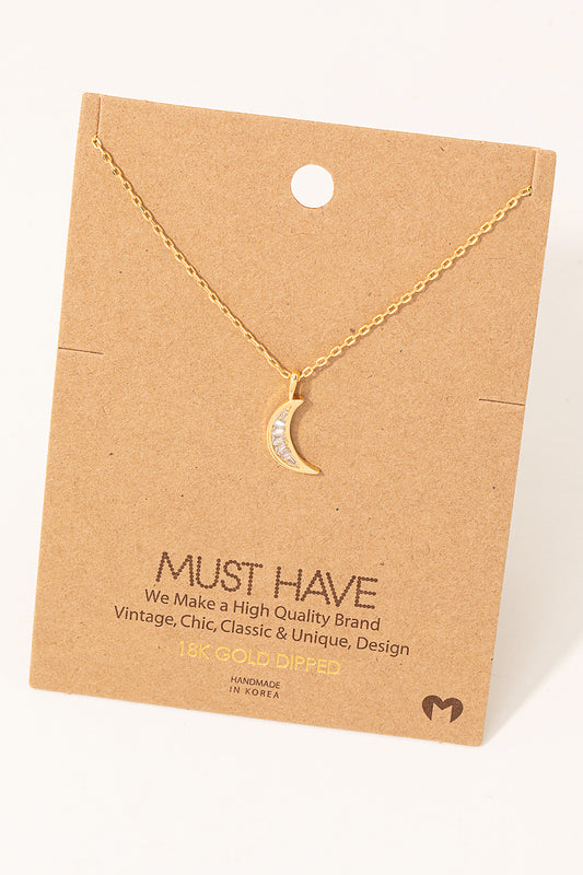 Pave Crescent Moon Pendant Necklace