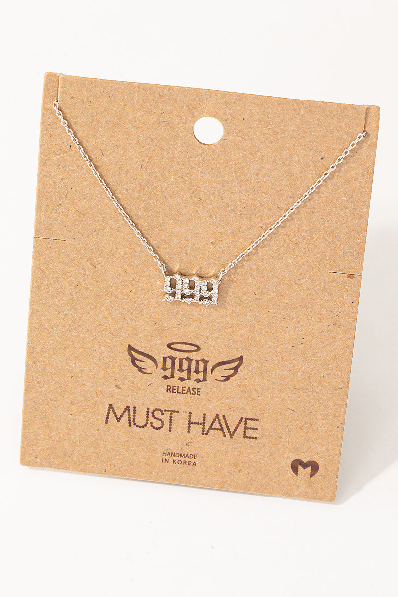 Pave 999 Angel Number Pendant Necklace