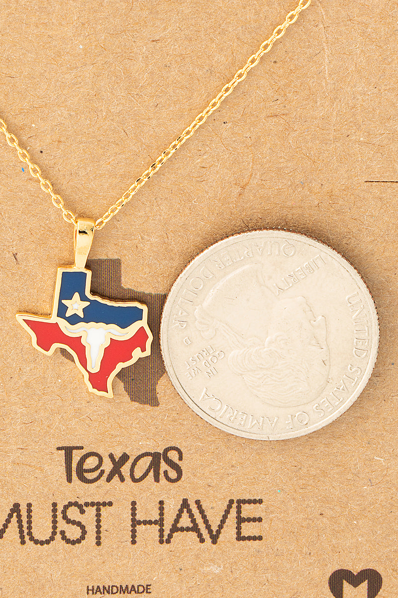 Long Horn Texas State Pendant Necklace