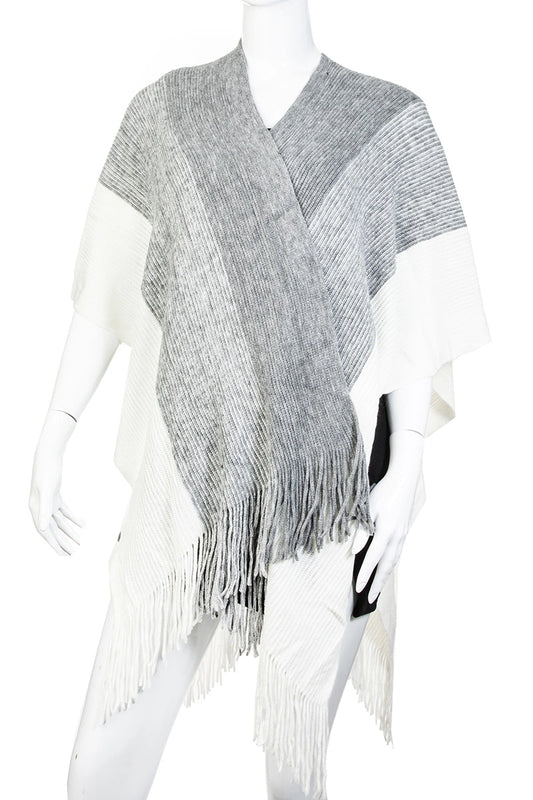 Ribbed Fringe Open Poncho