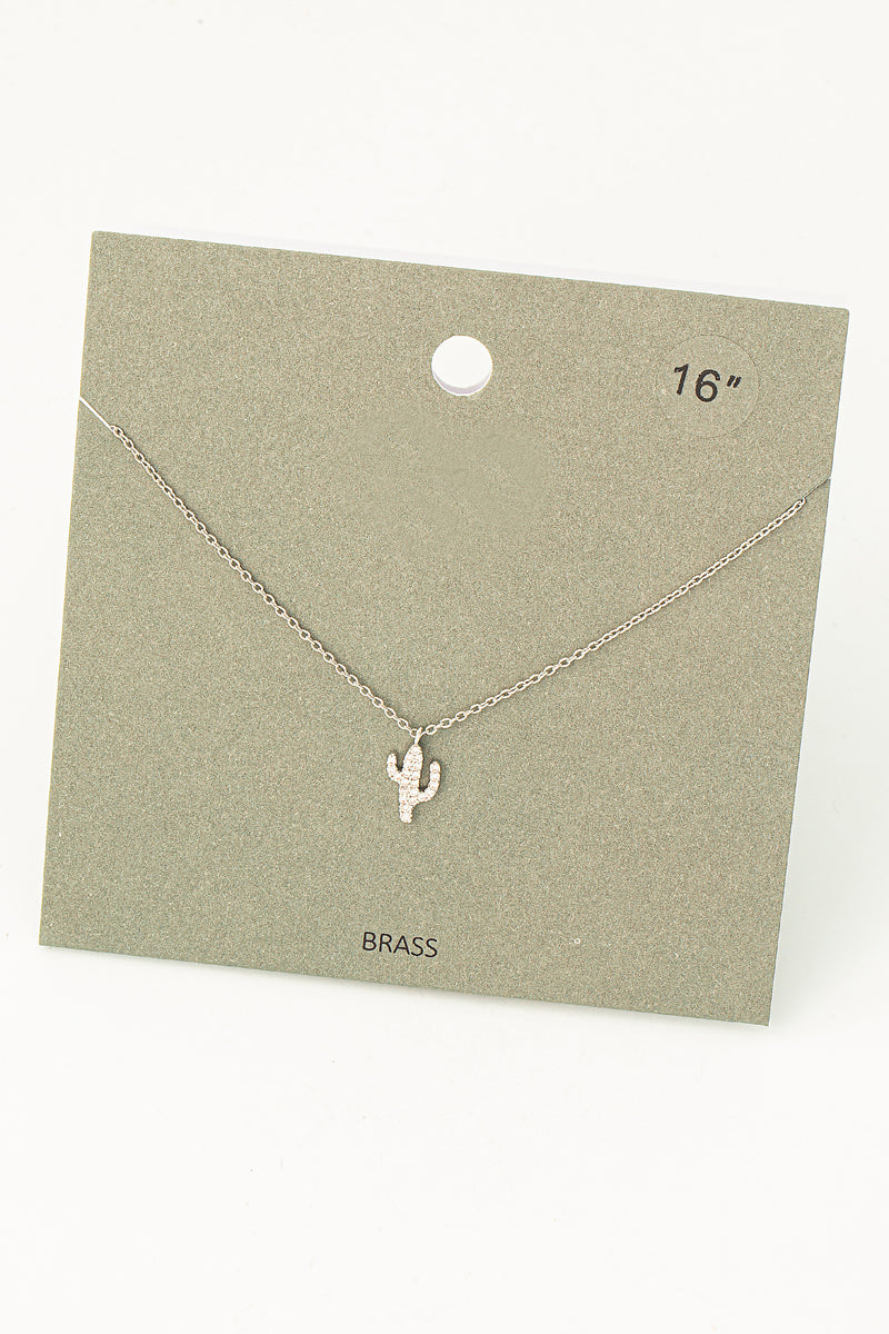 Pave Cactus Pendant Necklace