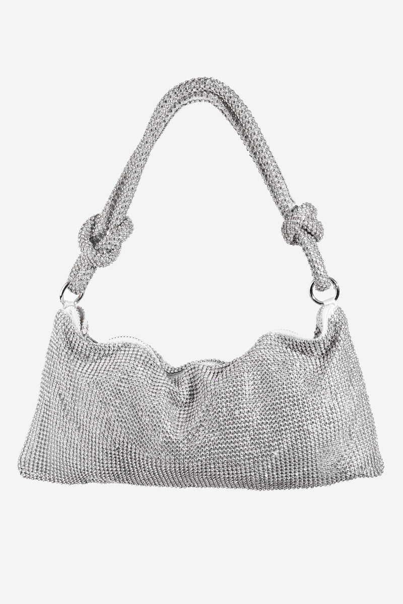 Rhinestone Mesh Rope Handle Hand Bag