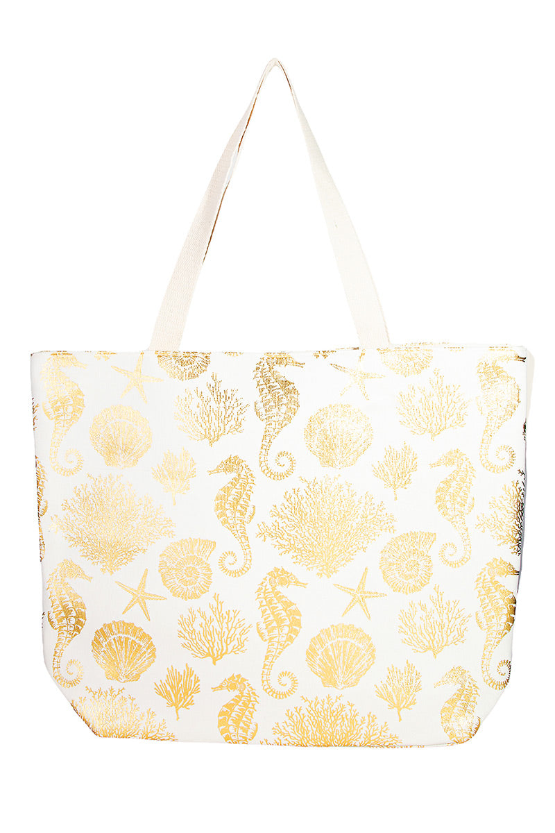 Sea Horse Starfish Print Tote Bag